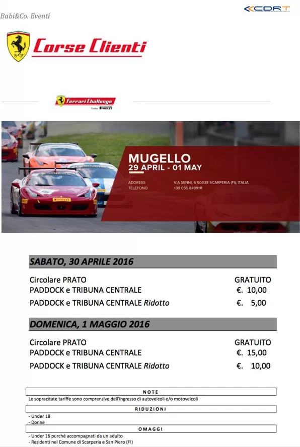 Ferrari Challenge 2016 – sabato 30 aprile e domenica 1 maggio